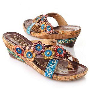 Corkys Brand "St John" Wedge Heel Sandals Leather